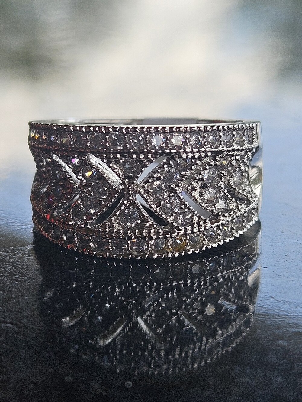 Sterling Silver CZ Pave Cigar Band Ring - Size 5 3/4